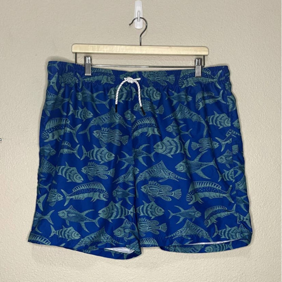 Ocean Coast Swimwear Blue Green Fish Print Front Tie Pockets Lined Beach Vaca XL - Picture 1 of 12
